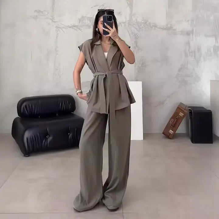 Ensemble Kimono à Manches Courtes Gris