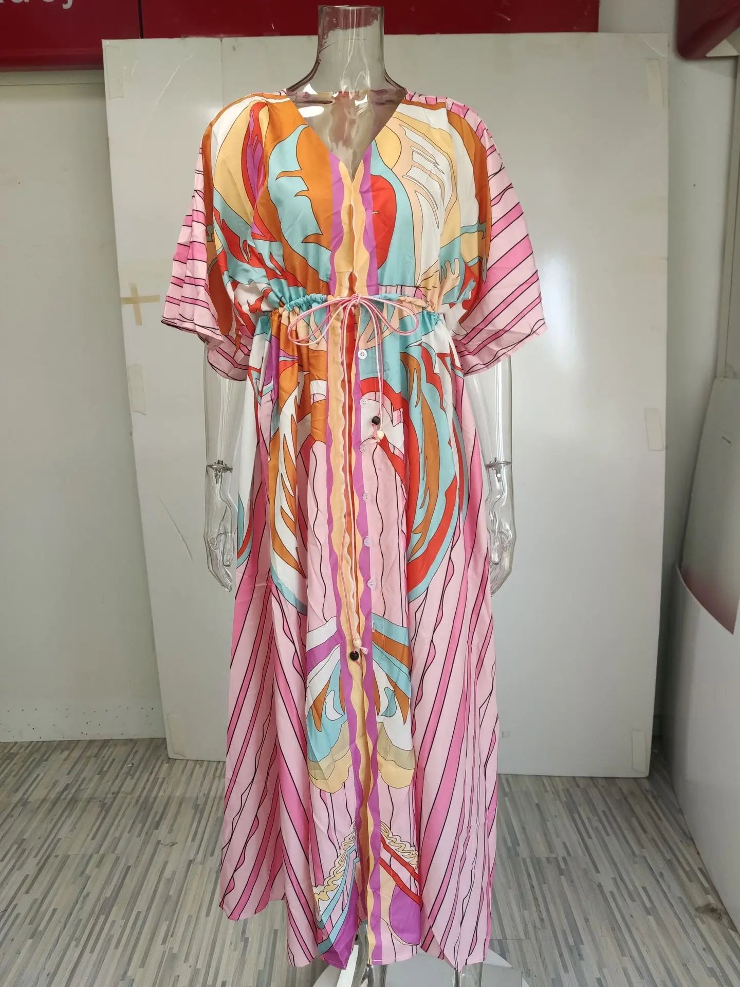 Robe Kimono Maxi Rose imprimé