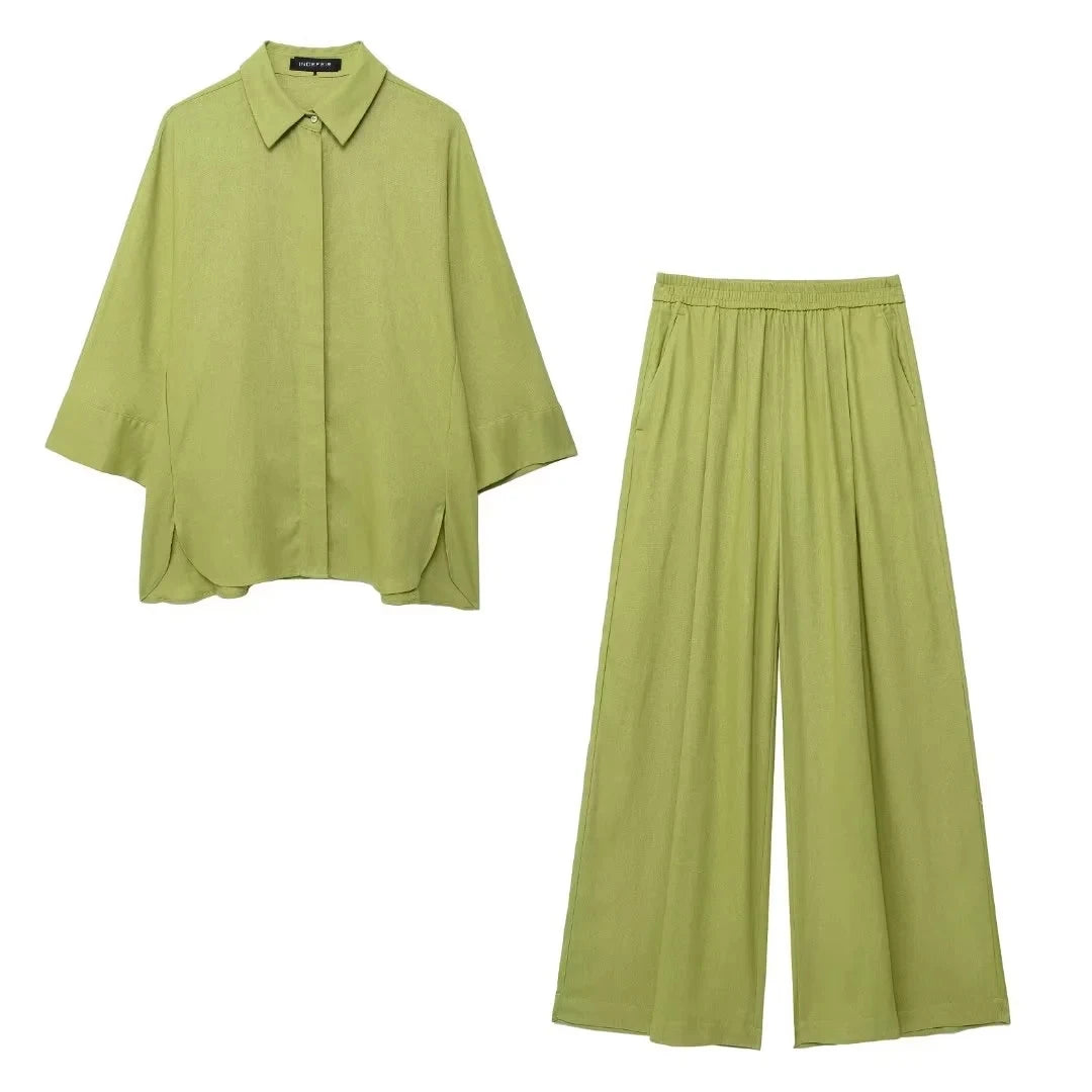 Ensemble Kimono Vert Ample Stylé