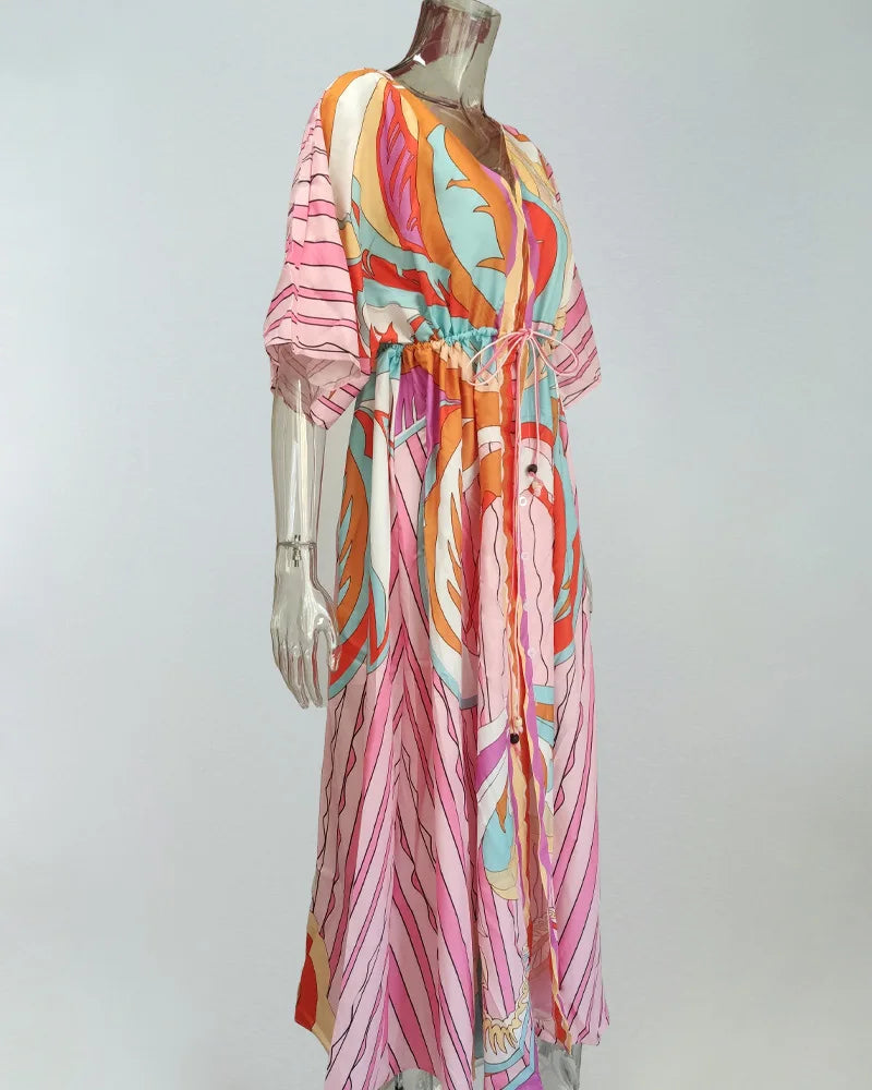 Robe Kimono Maxi Rose tendance
