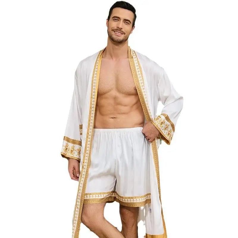 Kimono Japonais Homme en Satin de Soie Blanc