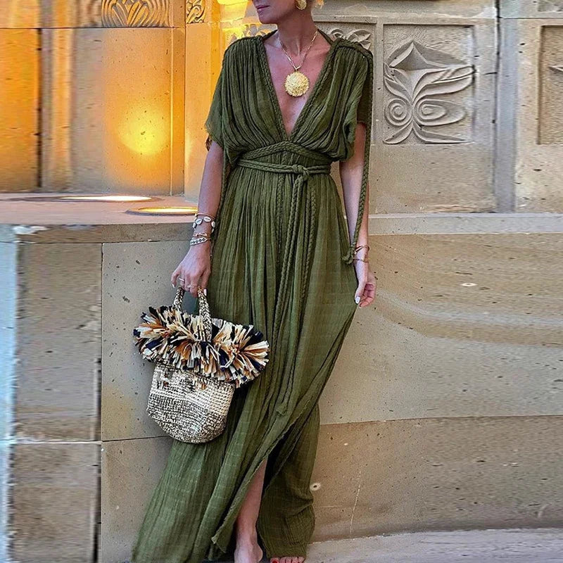 Robe Kimono Verte Maxi Légère Stylé