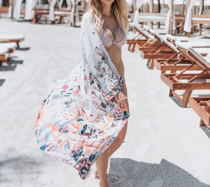 Kimono Blanc Fleuri Cool
