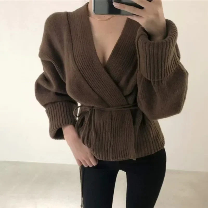 Veste Kimono Femme Tricot Marron