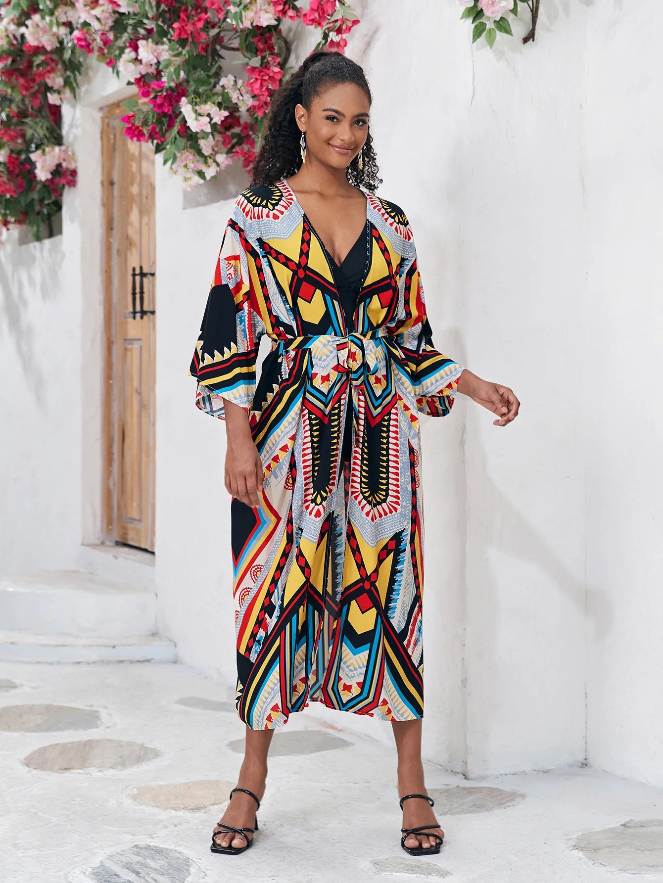 Robe Kimono aux Couleurs Vives ceinturée