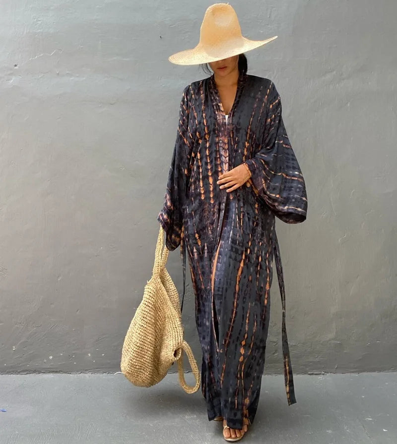 Kimono Femme Noir et Vert Confortable