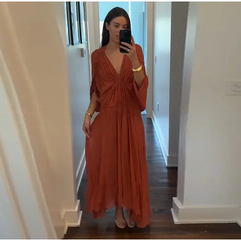 Robe Style Kimono Orange Stylée Soyeux