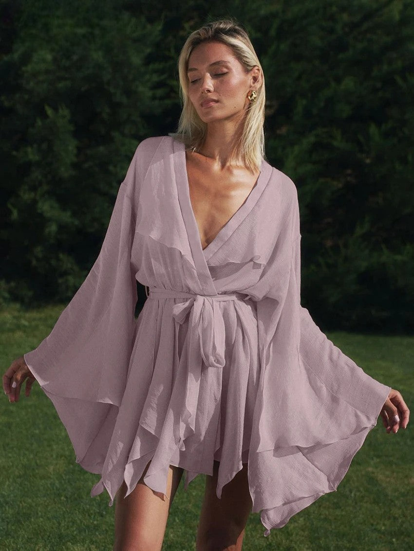 Robe Kimono Sexy à Manches Évasées