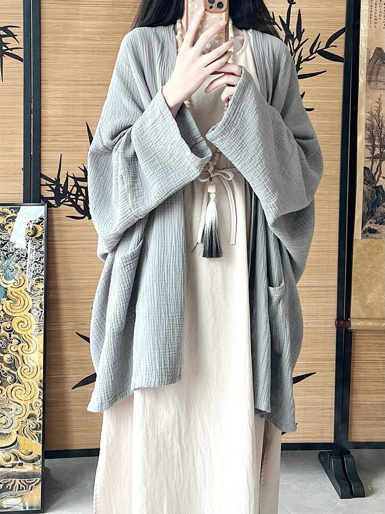 Veste Kimono Ample Bleu Moderne