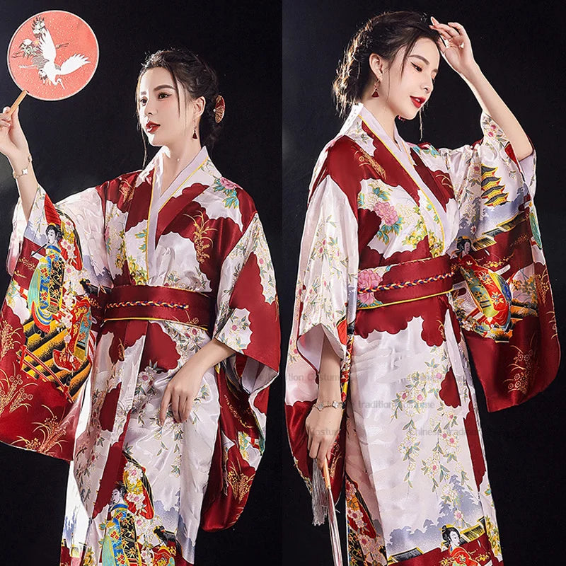 Kimono Geisha Soyeux Rouge