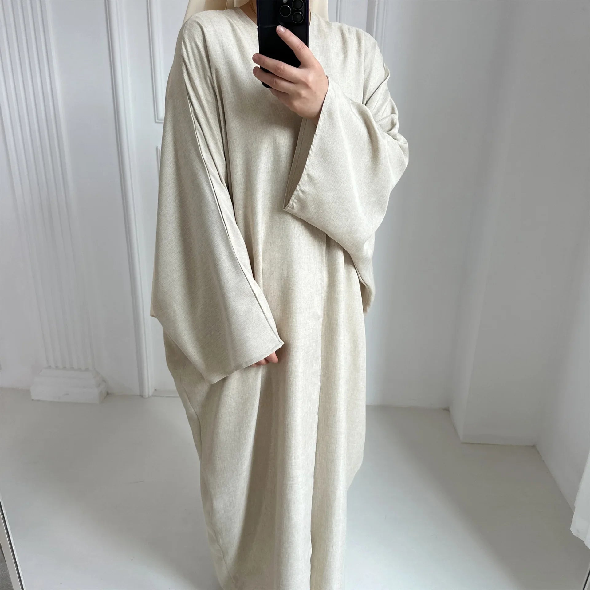Abaya Kimono Beige Décontractée en Lin