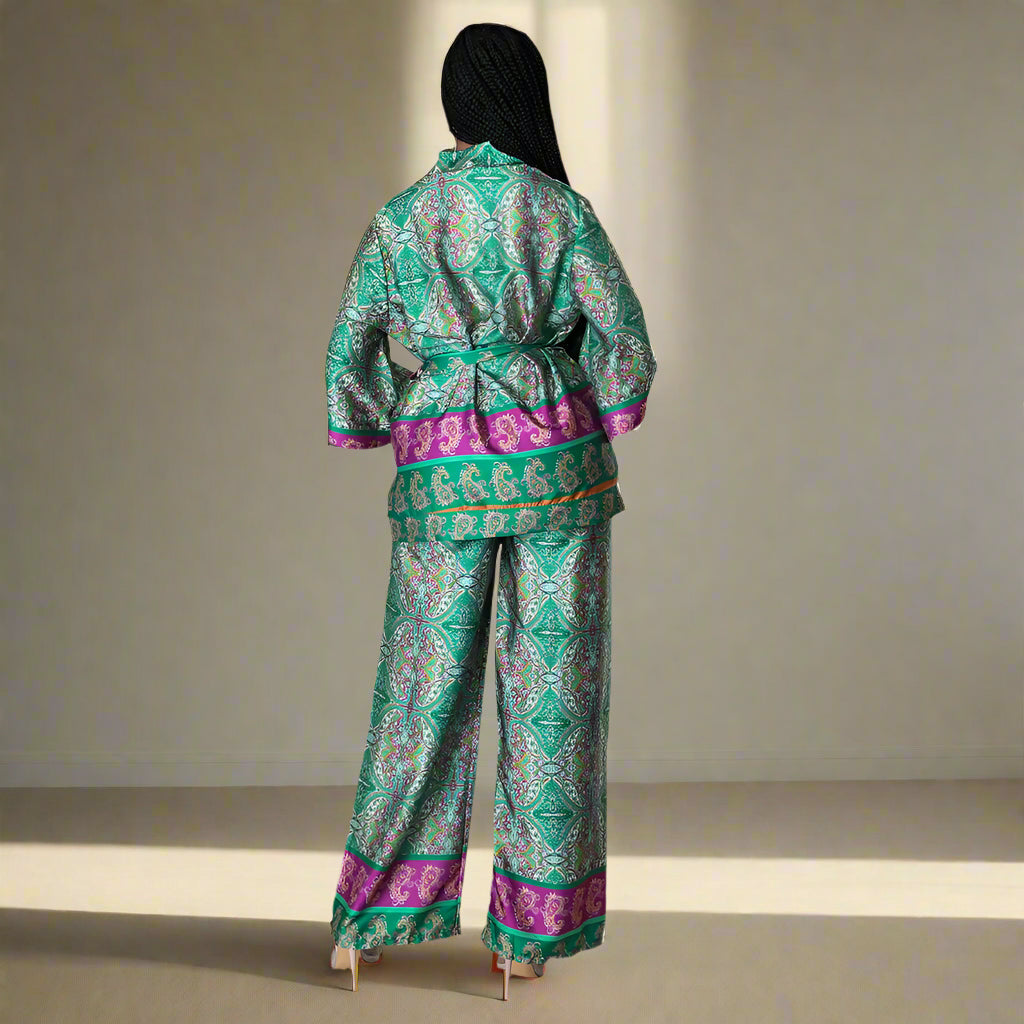 Ensemble Kimono Vert Imprimé Confortable