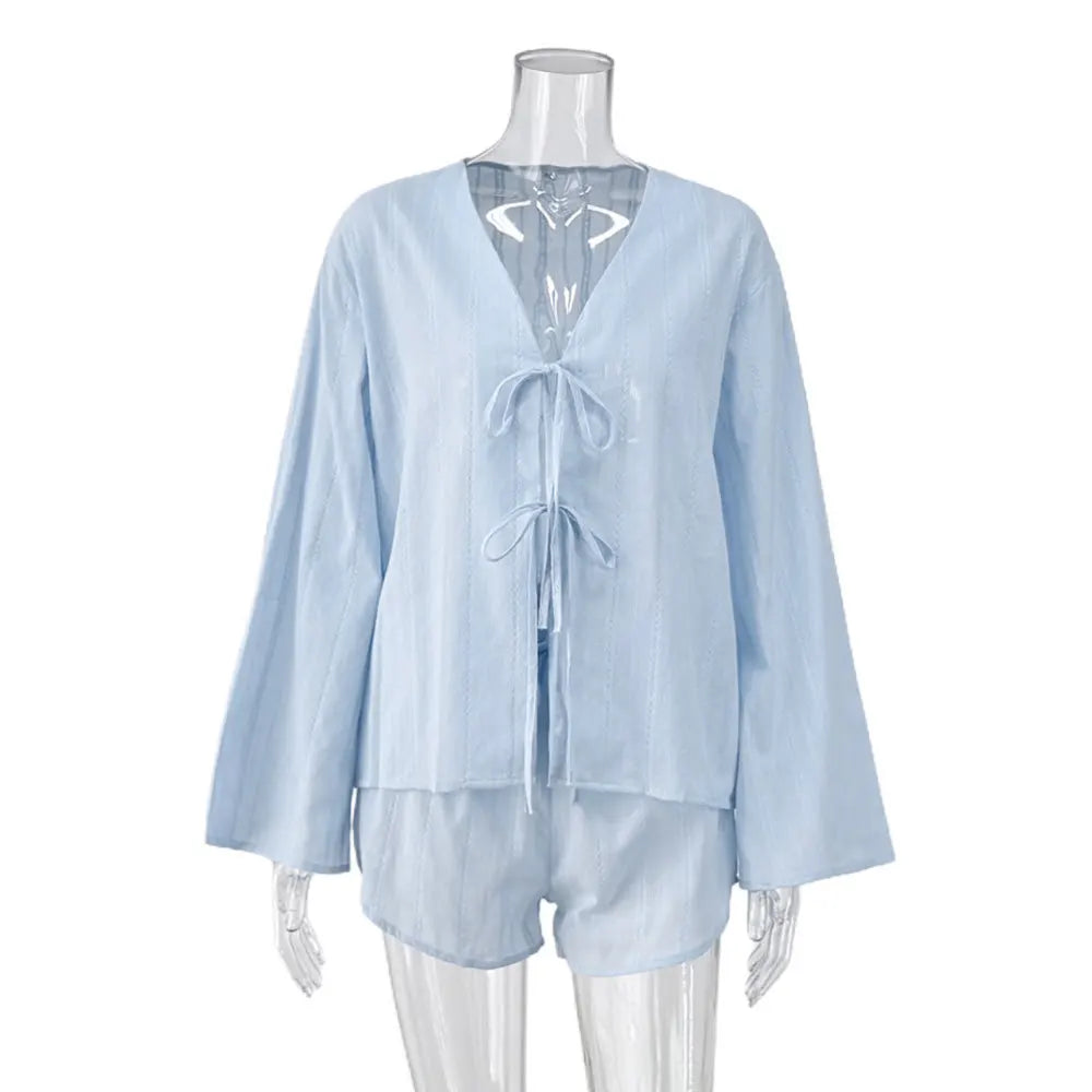 Ensemble Pyjama Kimono Short Sexy élégant bleu
