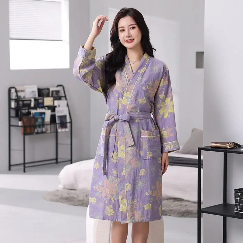 Kimono Femme Nuit Coton Violet