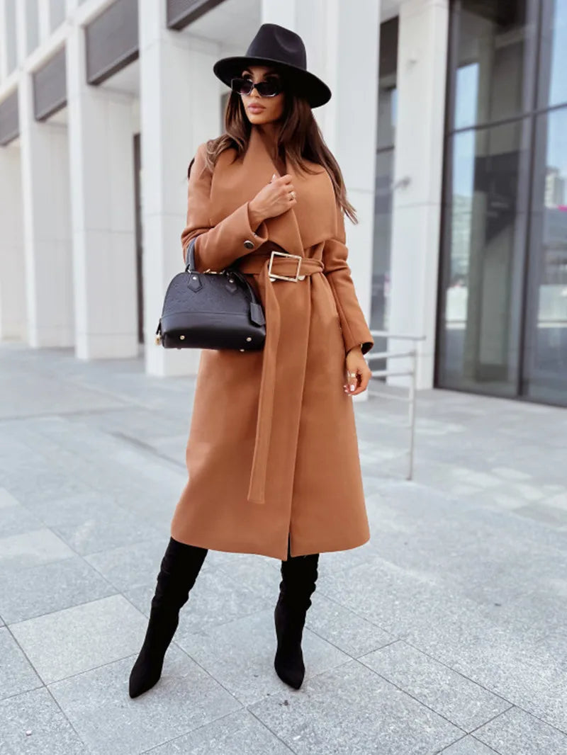 Manteau Ceinturé Marron Clair