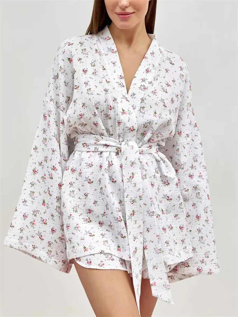 Ensemble Pyjama Kimono Fleuri Stylé Original