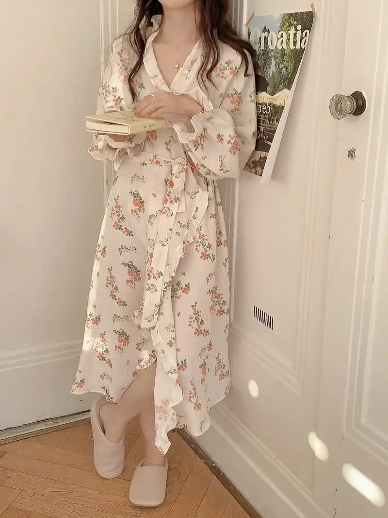 Peignoir Kimono de Nuit Stylé Fleuri