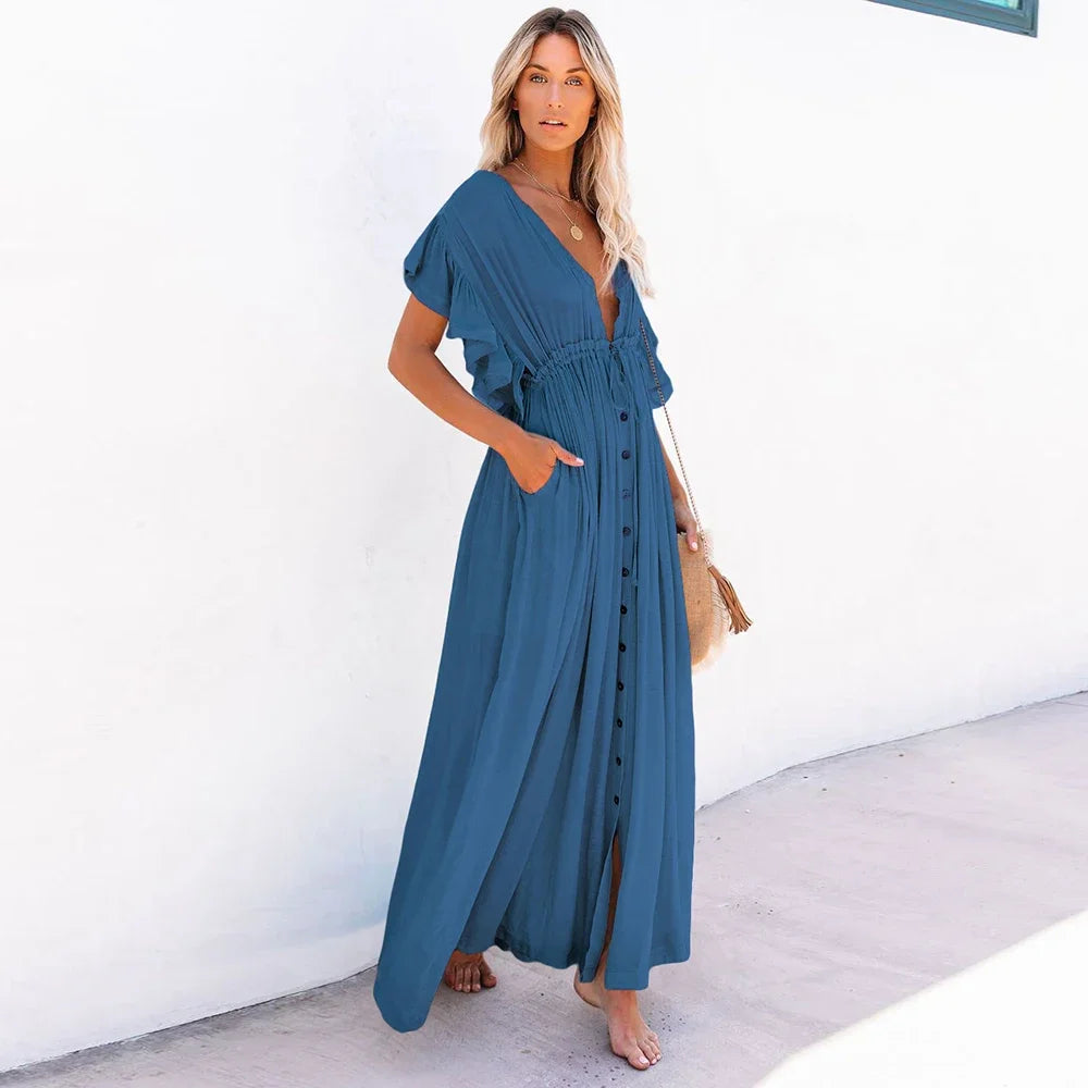 Robe Kimono Légère Bleue élégant