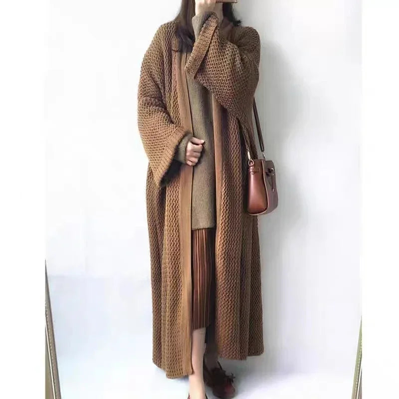 Manteau Kimono Maxi Tricot Marron