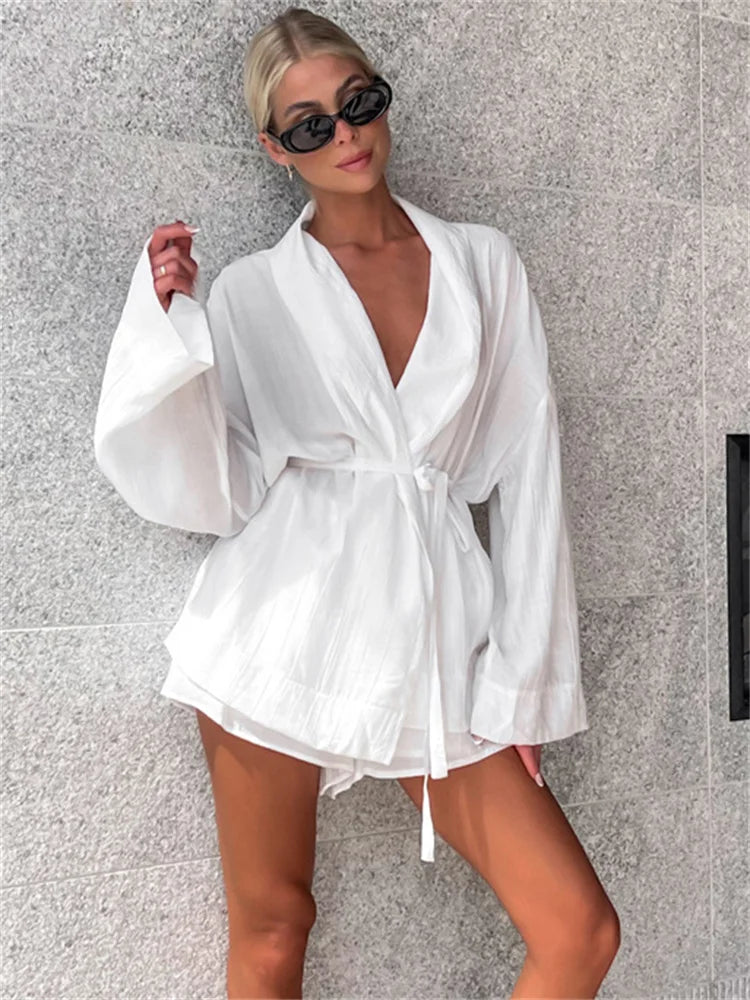 Ensemble Kimono Short Blanc Court