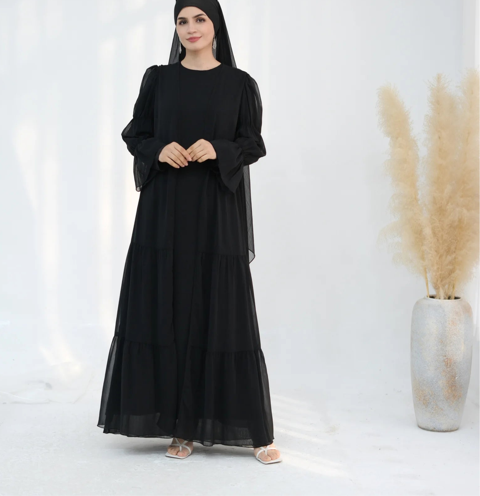 Set Abaya Kimono à Manches Bouffantes léger