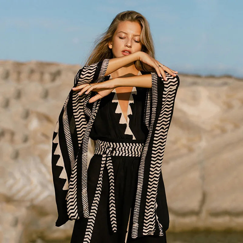 Robe Kimono Boho à Manches Évasées longue