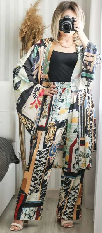 Kimono de Plage Chic à Imprimés manches larges