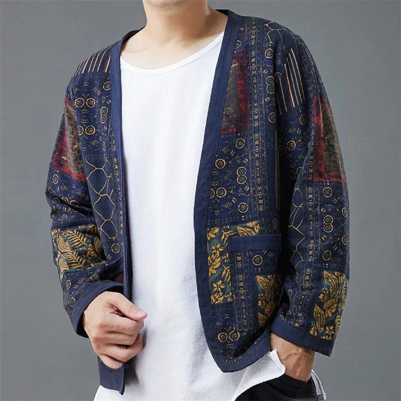 Veste Cardigan Kimono Bleu Rétro Stylé