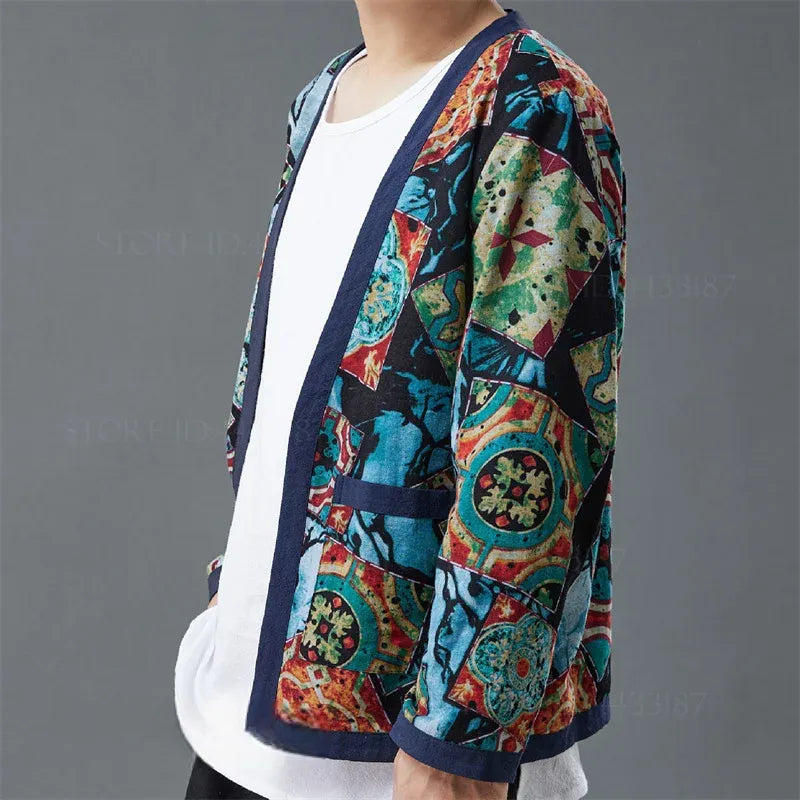 Veste Cardigan Kimono Bleu Vintage Stylé