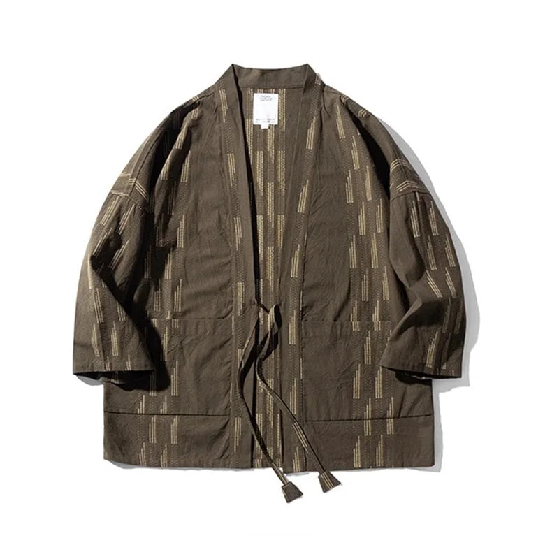 Veste Kimono Ample Brun à Motifs