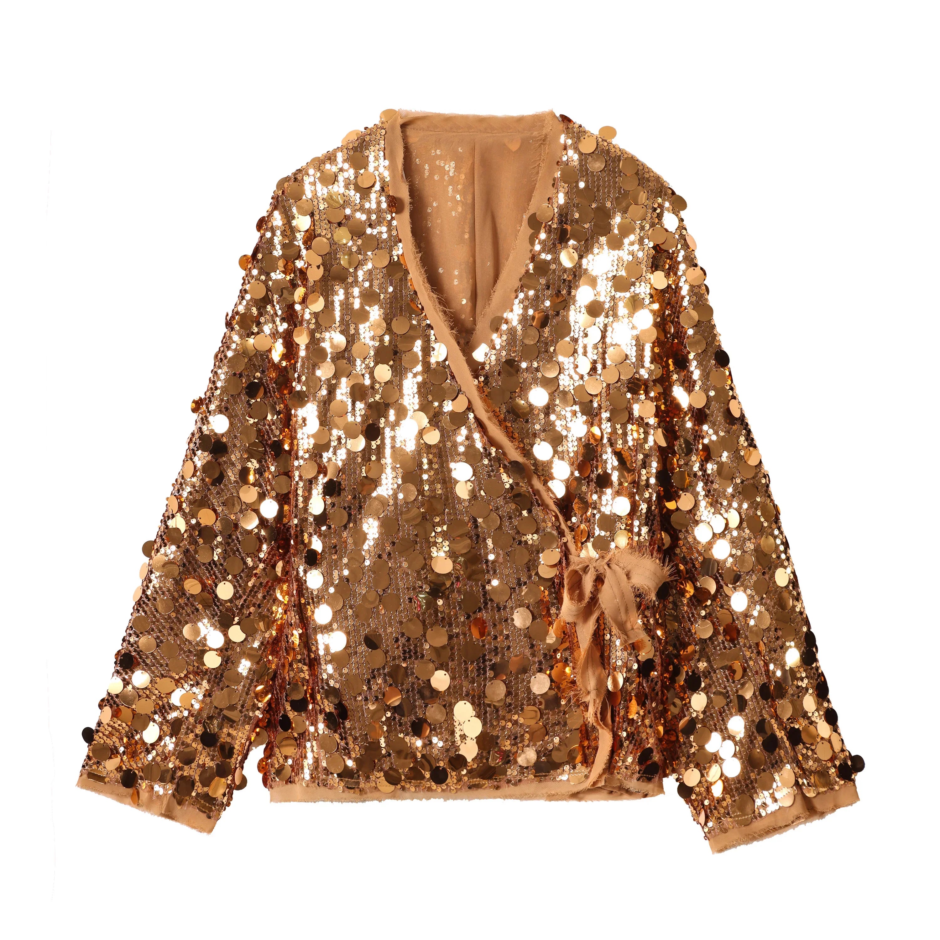 Veste Kimono Ample à Paillettes Dorées chic