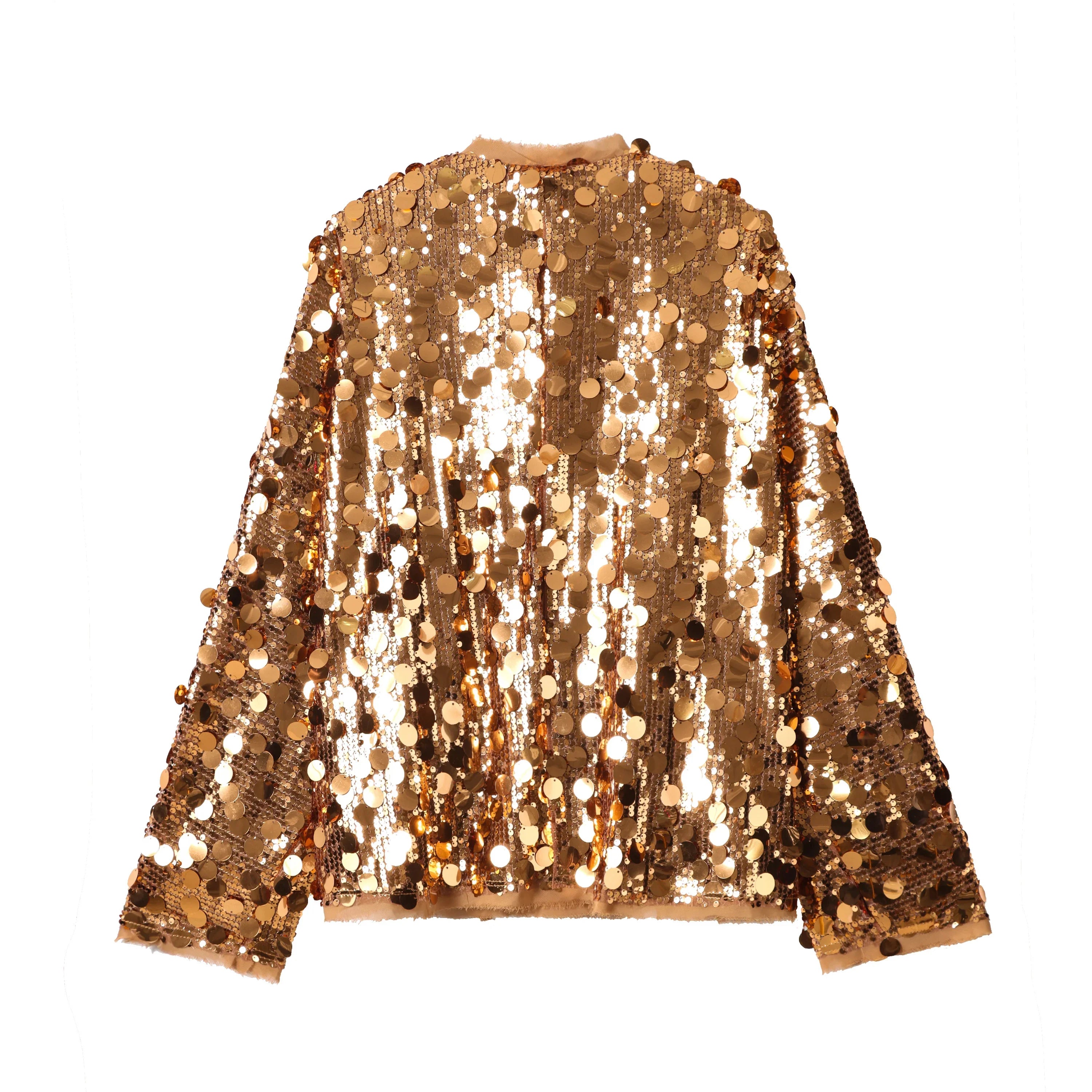 Veste Kimono Ample à Paillettes Dorées fluide