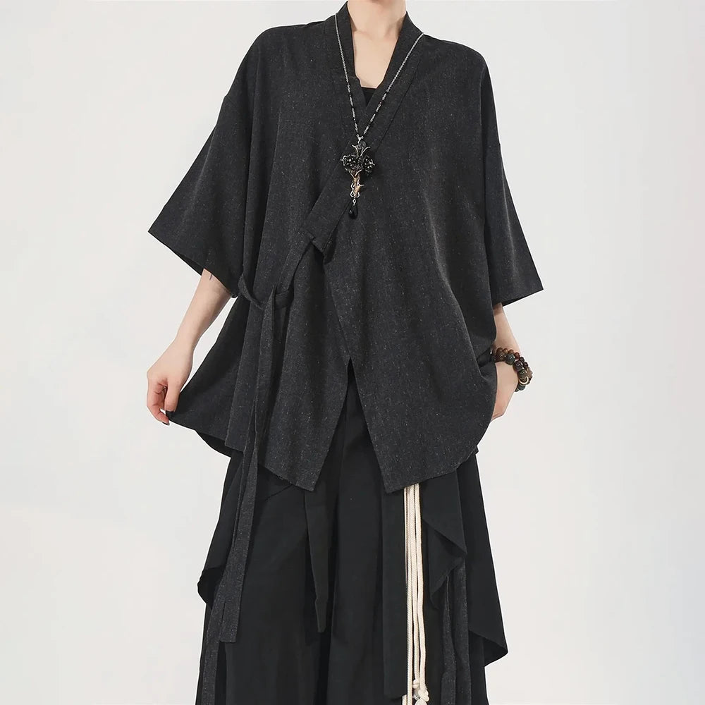Veste Kimono Ample d’Été Noir