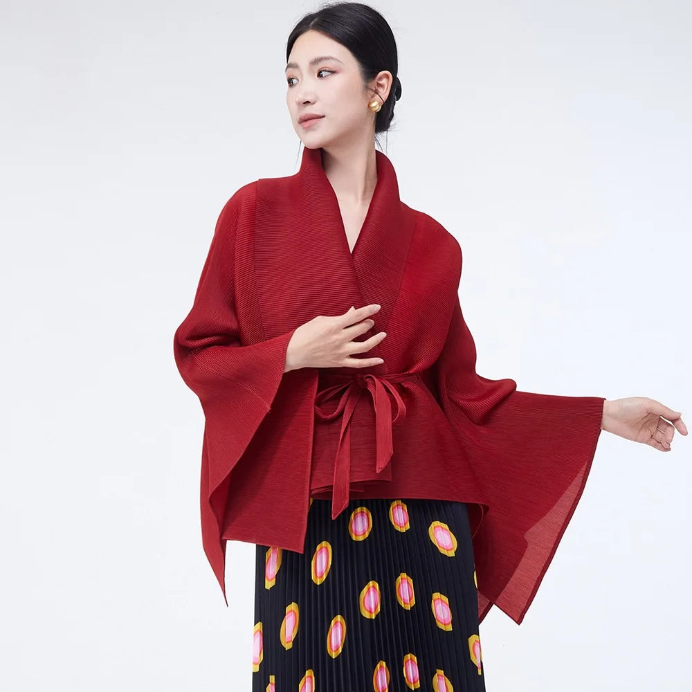 Veste Kimono Asymétrique Bordeaux Chic