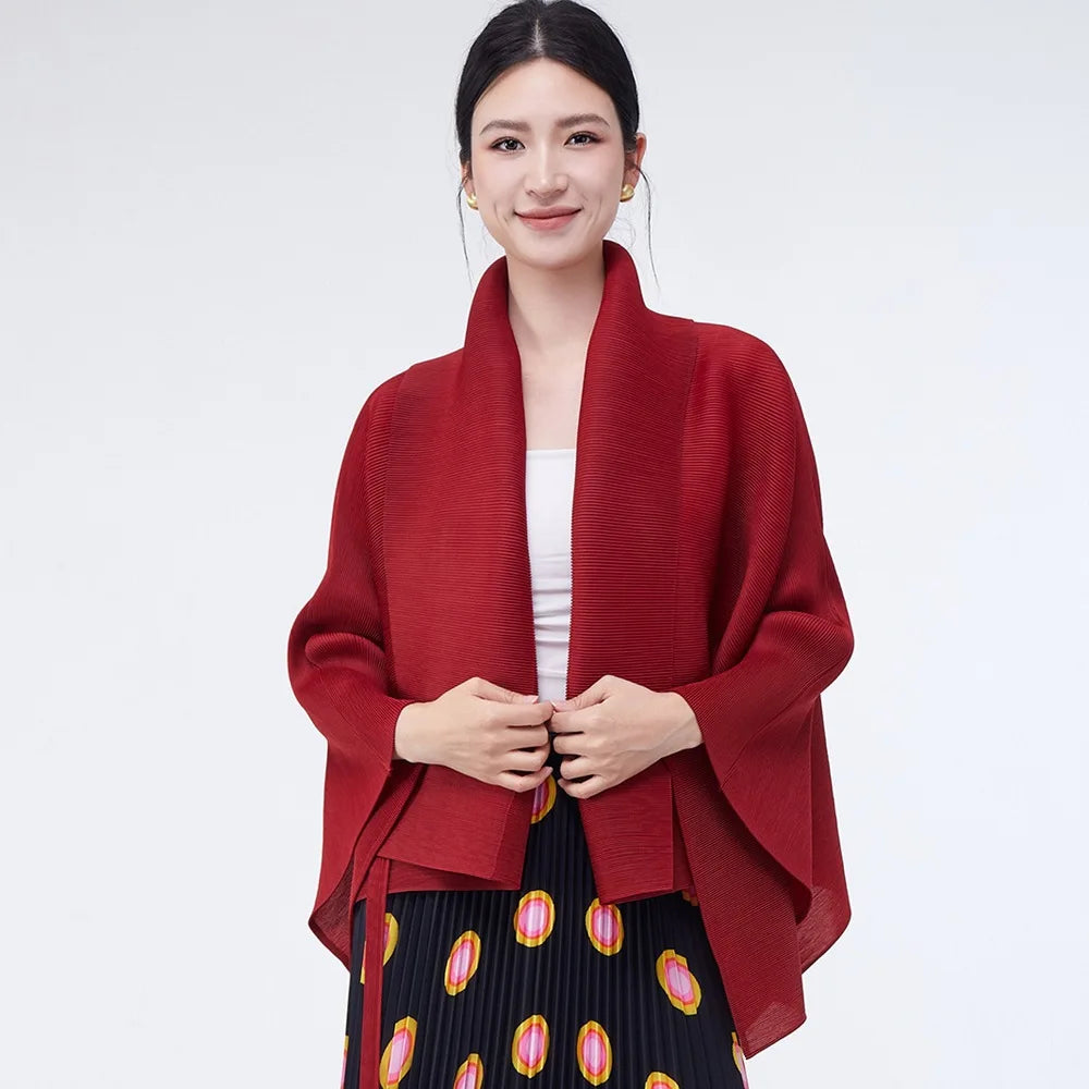 Veste Kimono Asymétrique Bordeaux Chic Court