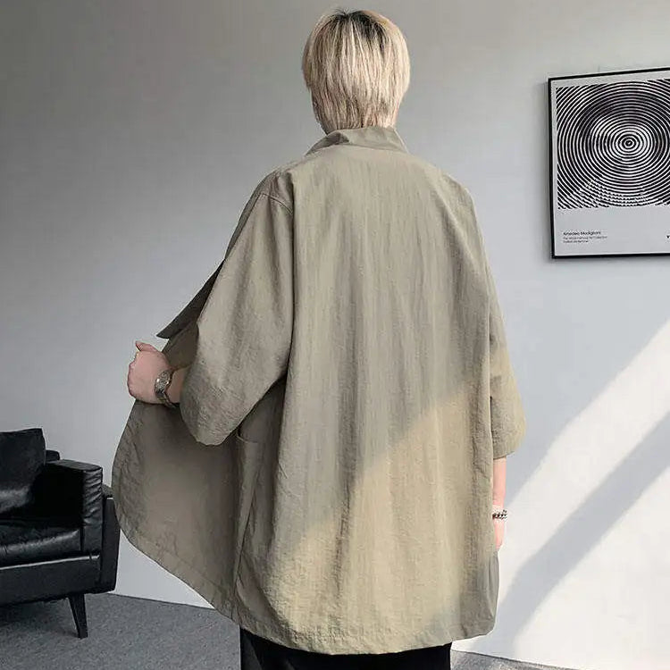 Veste Kimono Beige à Boutons Dos