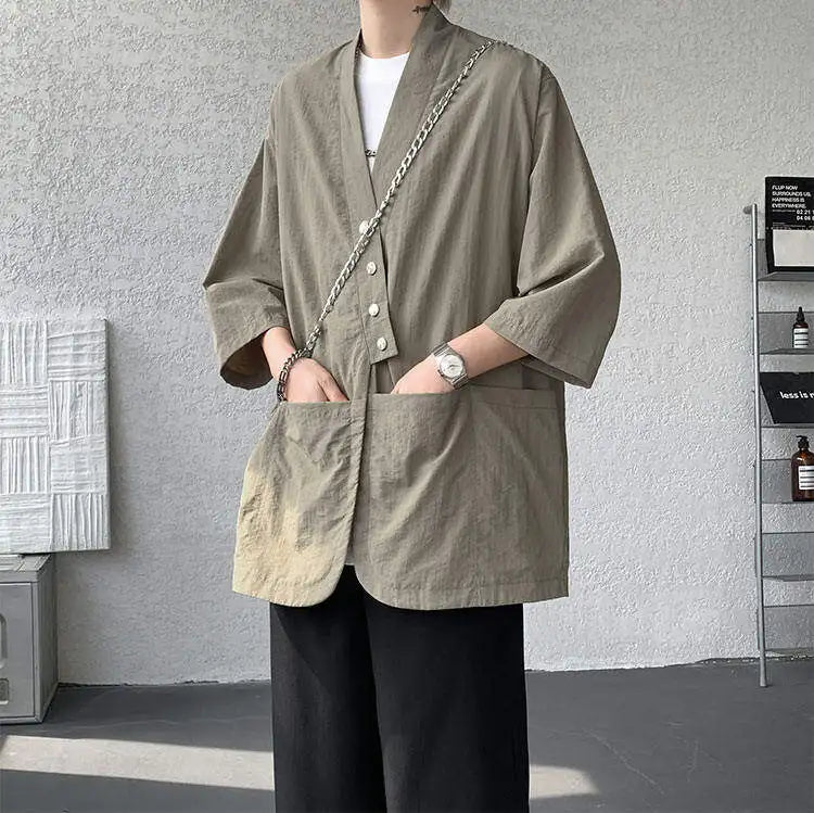 Veste Kimono Beige à Boutons Stylé