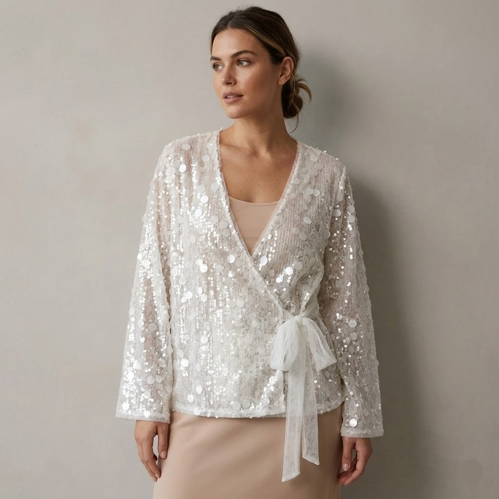 Veste Kimono Blanche Pailletée