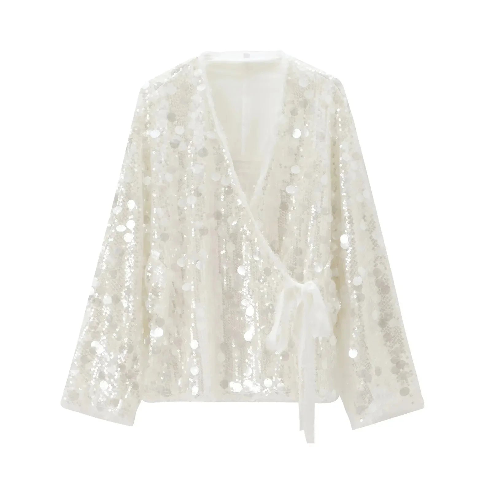 Veste Kimono Blanche Pailletée chic