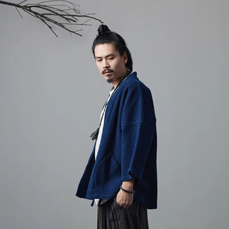 Veste Kimono Bleu Indigo Homme Design