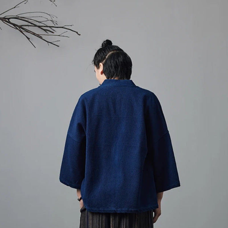 Veste Kimono Bleu Indigo Homme Dos