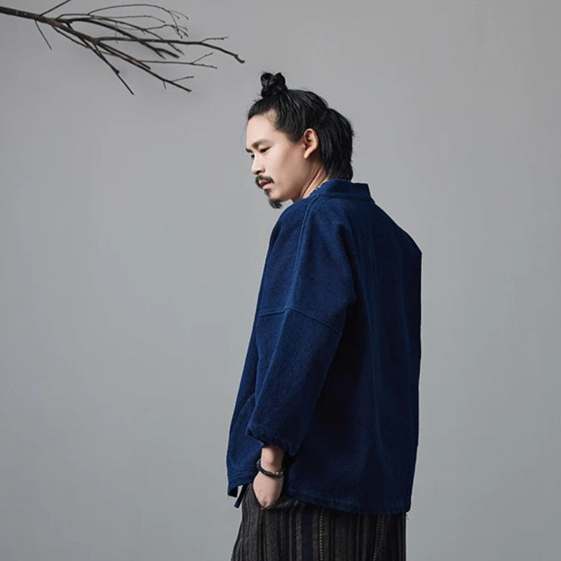 Veste Kimono Bleu Indigo Homme Stylé