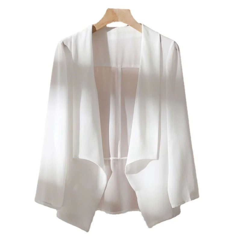 Veste Kimono En Mousseline Léger Blanc fluide