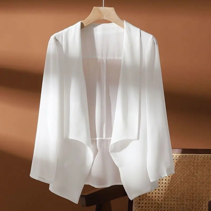 Veste Kimono En Mousseline Léger Blanc léger