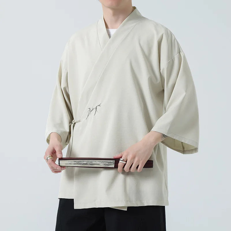 Veste Kimono Homme Beige Épurée Design
