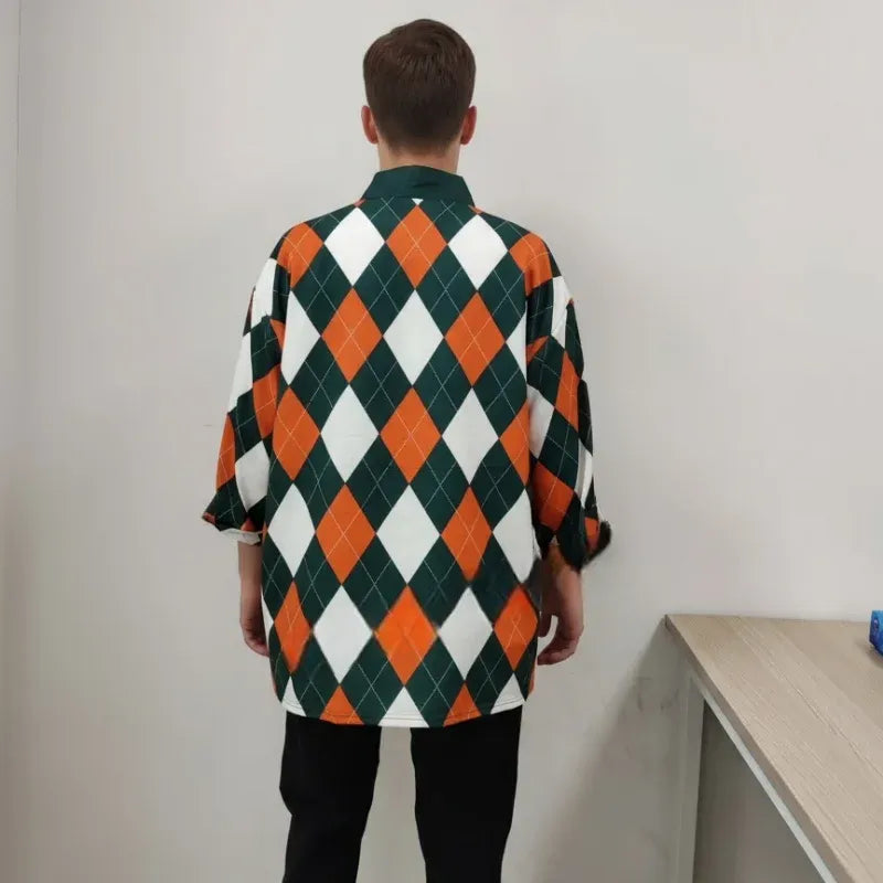 Veste Kimono Homme Carreaux Vert Style