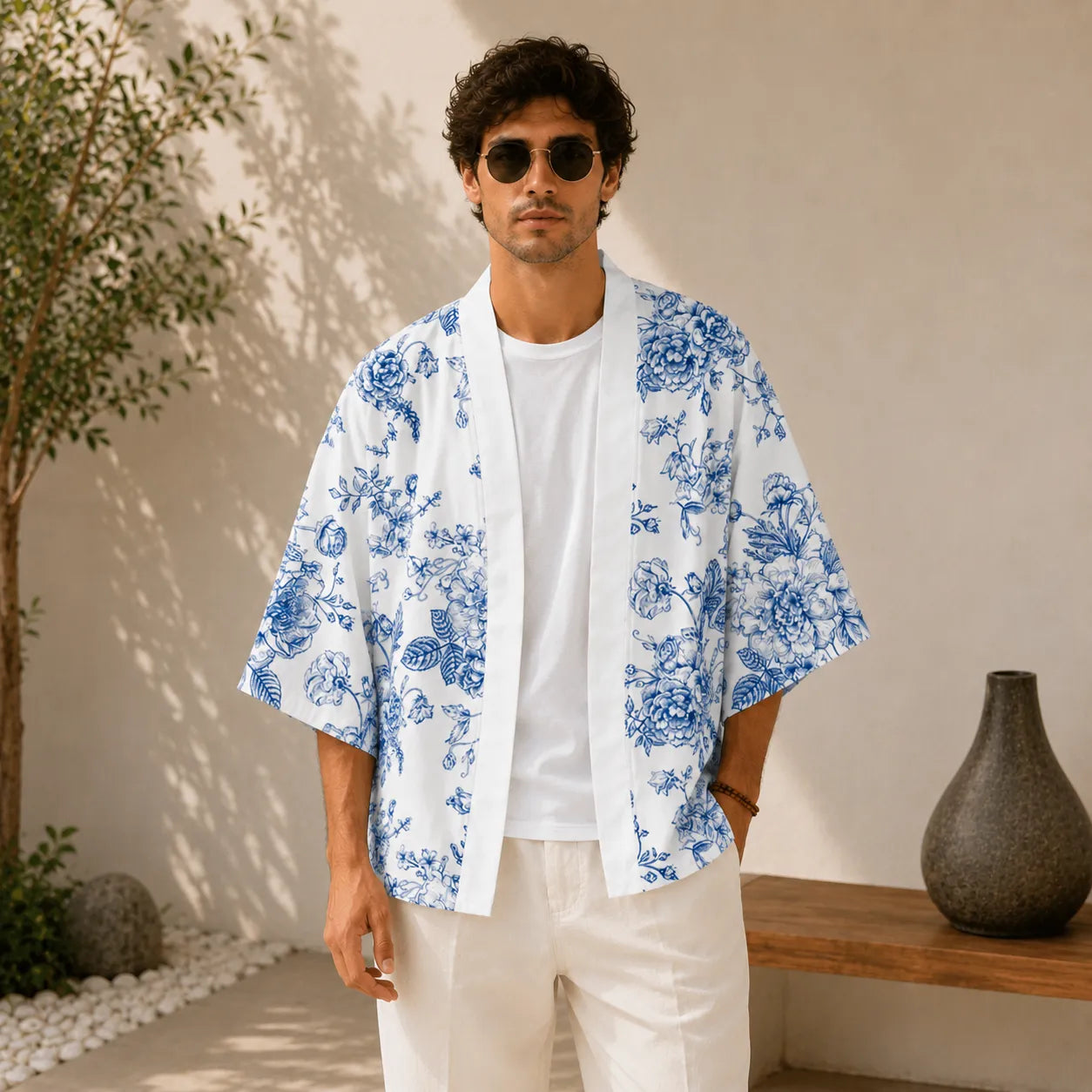 Veste Kimono Homme Fleurie