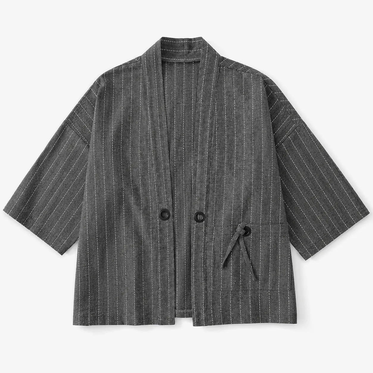 Veste Kimono Homme Gris Rayé Stylé