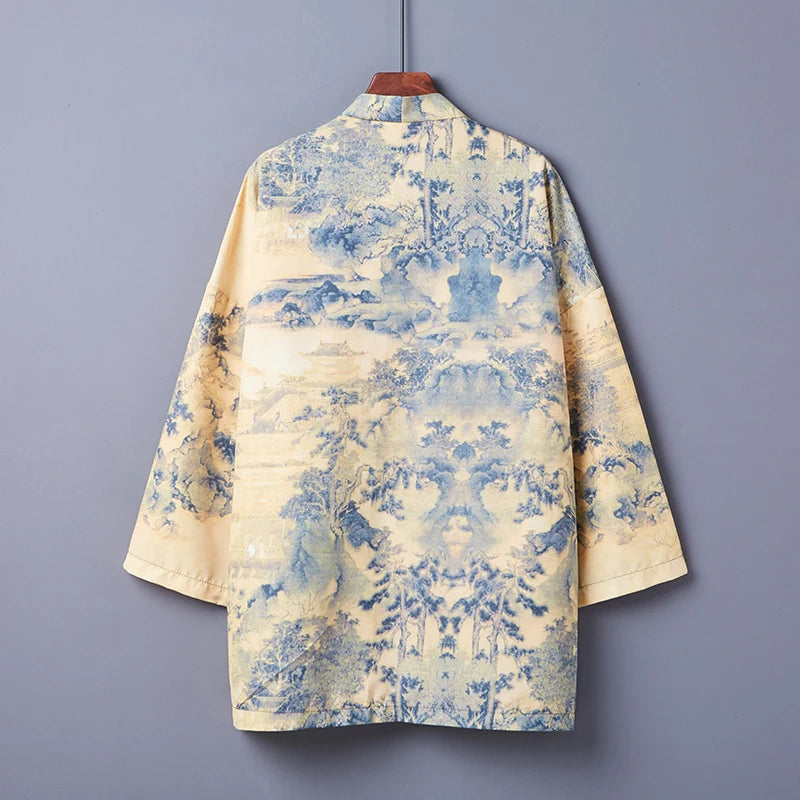 Veste Kimono Homme Imprimée Bleu Stylé