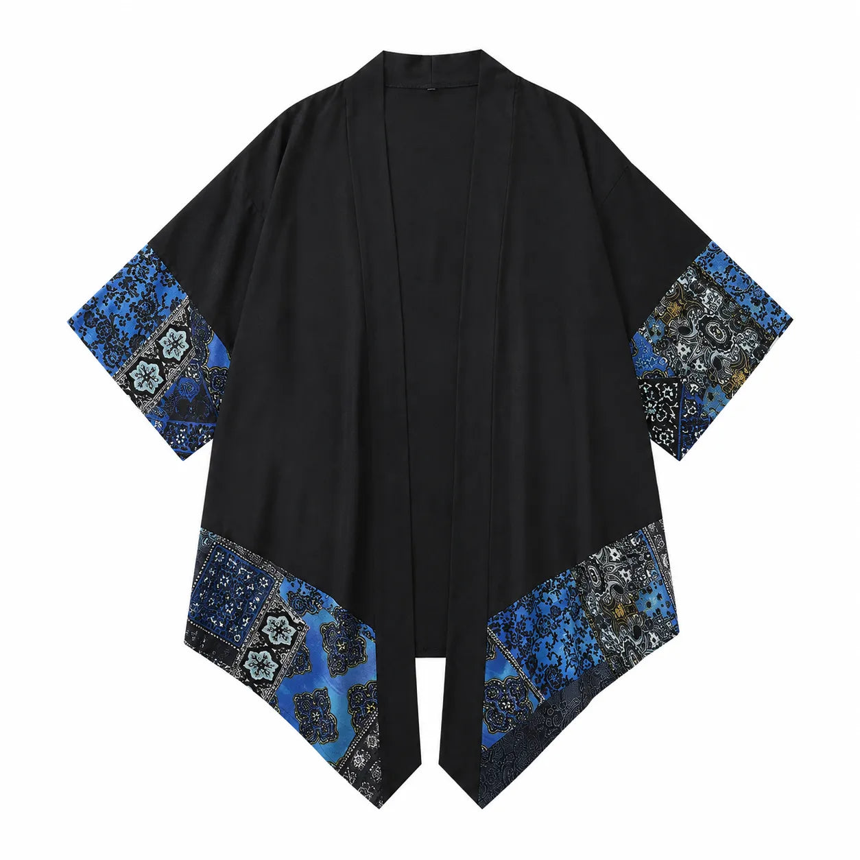 Veste Kimono Homme Longue Noir et Bleu Stylé